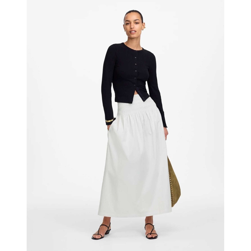 Madewell Smocked-Waist Poplin Midi‎ Skirt White XXL NWT